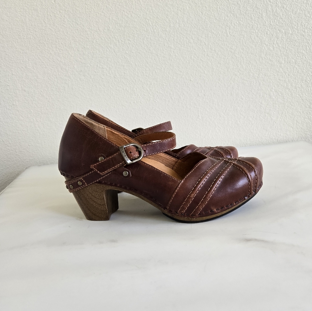 Dansko Women's Brown Leather Mary Jane Block Heels Size 38